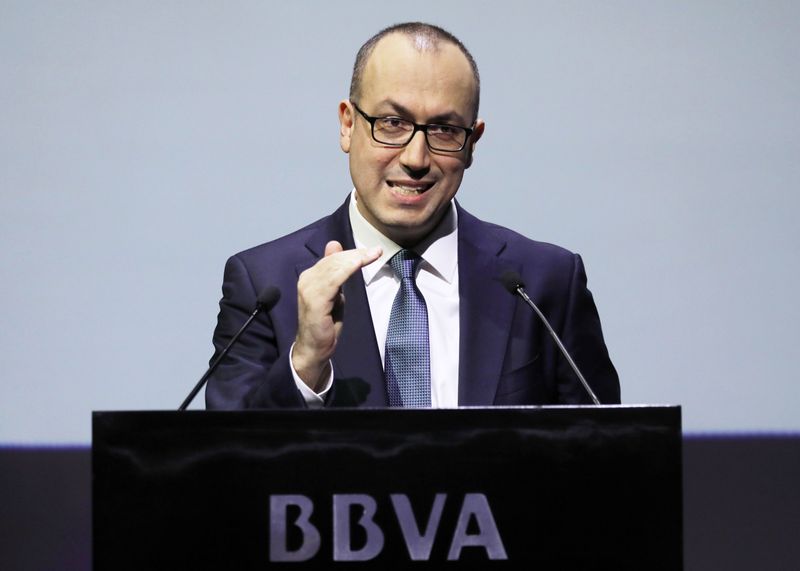 &copy; Reuters. Spanish bank BBVA's Chief Executive Officer Onur Genc speaks during the annual results presentation at the company's headquarters in Madrid, Spain February 1, 2019. REUTERS/Sergio Perez/File Photo