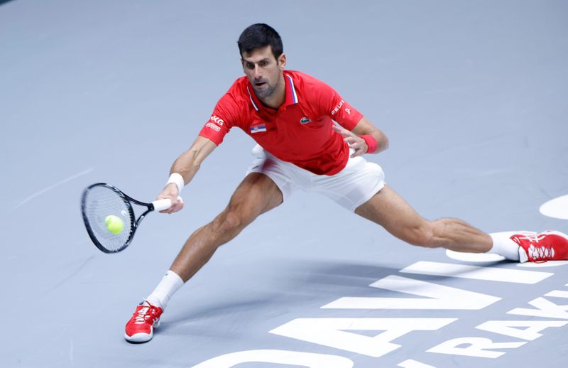 &copy; Reuters. Novak Djokovic durante partida da Copa Davis em Innsbruck, na Áustria
27/11/2021 REUTERS/Leonhard Foeger