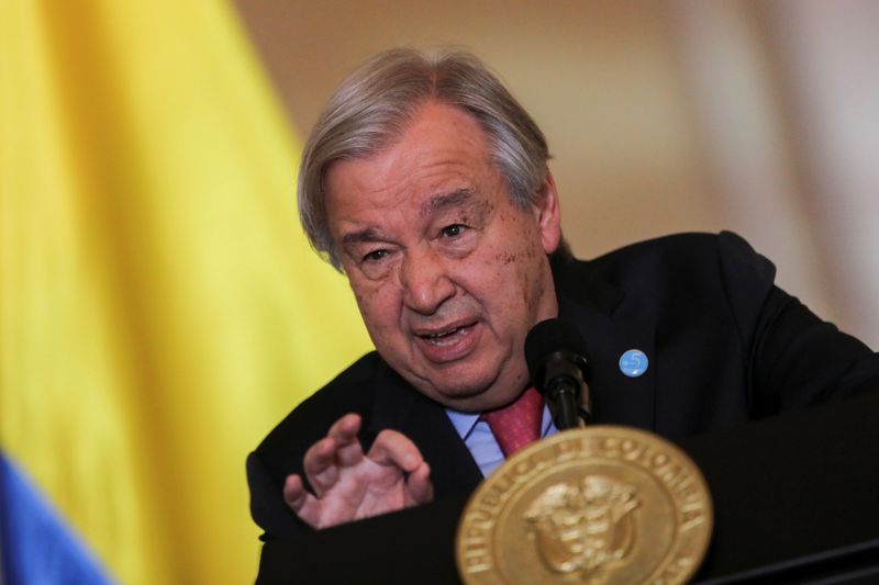 &copy; Reuters. Secretário-geral da ONU, António Guterres, durante entrevista coletiva em Bogotá
24/11/2021 REUTERS/Luisa Gonzalez