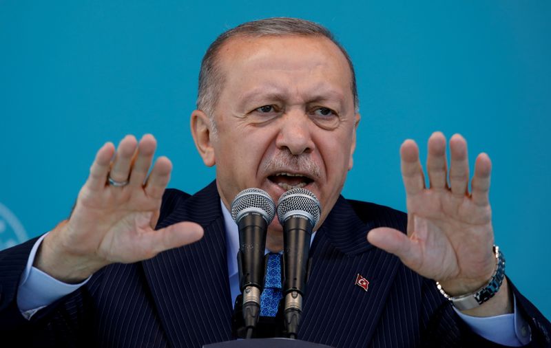 © Reuters. FILE PHOTO: Turkish President Tayyip Erdogan addresses his supporters during a ceremony in Istanbul, Turkey, November 5, 2021. REUTERS/Umit Bektas/File Photo