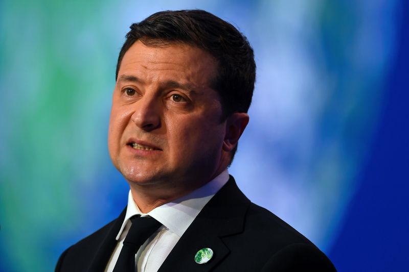 &copy; Reuters. Ukraine's President Volodymyr Zelensky presents his national statement as a part of the World Leaders' Summit at the UN Climate Change Conference (COP26) in Glasgow, Scotland, Britain November 1, 2021. Andy Buchanan/Pool via REUTERS