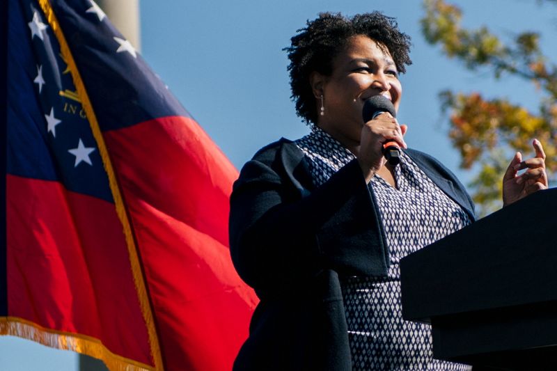 &copy; Reuters. FILE PHOTO: Former Georgia House of Representatives Minority Leader Stacey Abrams speaks ahead of former President Barack Obama's address in Atlanta, Georgia, U.S., one day before the election, November 2, 2020. REUTERS/Brandon Bell/File Photo