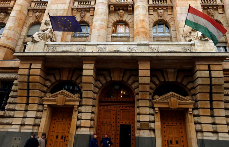 &copy; Reuters. FILE PHOTO: A view of the entrance to the National Bank of Hungary building in Budapest,Hungary February 9, 2016. REUTERS/Laszlo Balogh/File Photo/File Photo