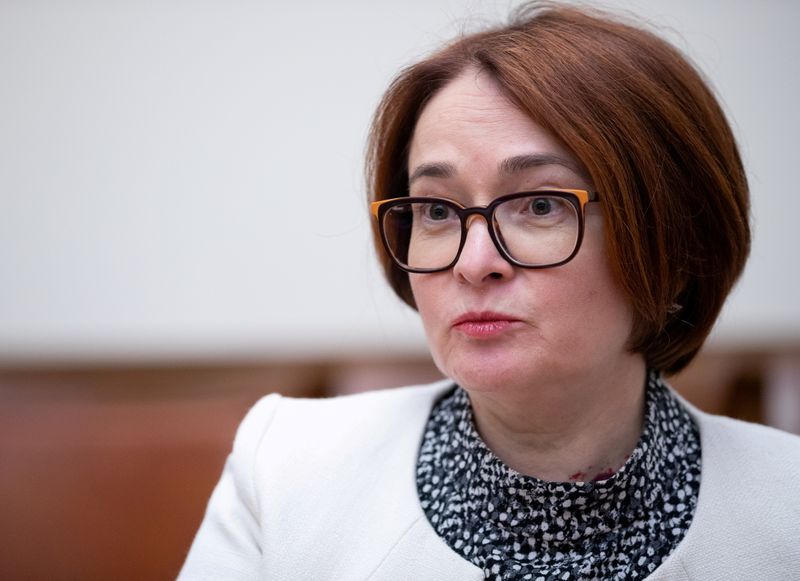 &copy; Reuters. FILE PHOTO: Elvira Nabiullina, Governor of Russian Central Bank, speaks during an interview in Moscow, Russia June 27, 2019. REUTERS/Evgenia Novozhenina//File Photo