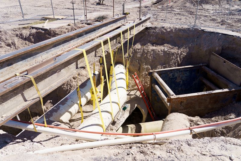 &copy; Reuters. FILE PHOTO: A broken wastewater line is pictured under construction into in El Paso, Texas, U.S., October 29, 2021. REUTERS/Paul Ratje/File Photo