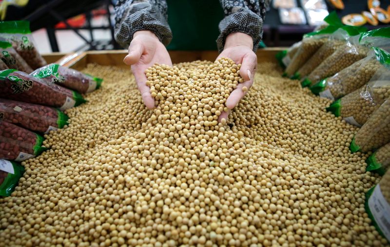 &copy; Reuters. Imagen de archivo de un empleado manipulando granos de soja en un supermercado de Wuhan, China. 14 abril 2014. REUTERS/Stringer