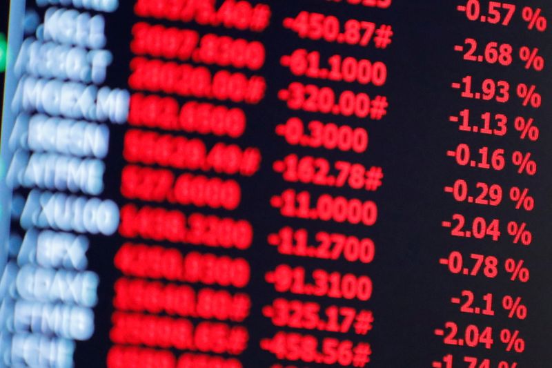 © Reuters. FILE PHOTO: Global indices are displayed on a screen on the trading floor at the New York Stock Exchange (NYSE) in Manhattan, New York City, U.S., August 19, 2021. REUTERS/Andrew Kelly