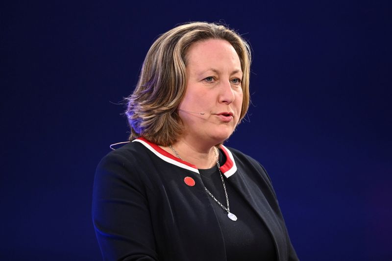 &copy; Reuters. FILE PHOTO: Britain's International Trade Secretary Anne-Marie Trevelyan speaks during the Global Investment Summit at the Science Museum, in London, Britain, October 19, 2021. Leon Neal/Pool via REUTERS