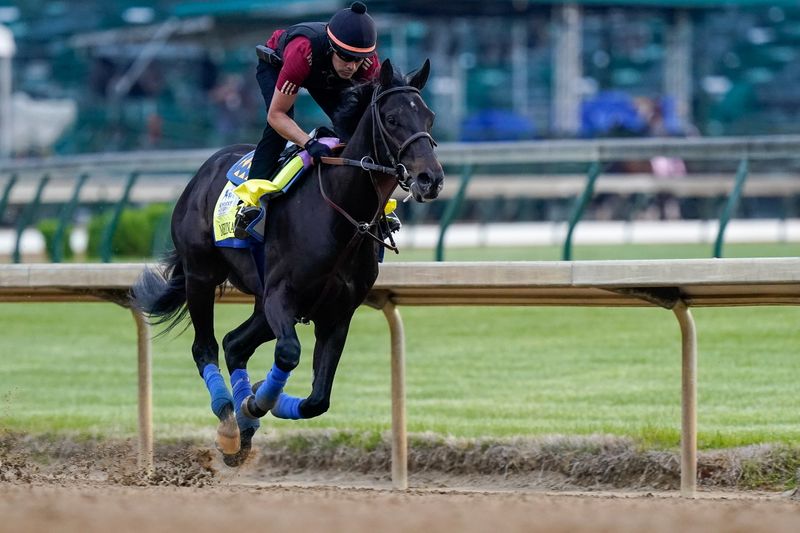 &copy; Reuters. FILE PHOTO: Kentucky Derby winner Medina Spirit, a horse trained by Bob Baffert, runs on the track at Churchill Downs in Louisville, Kentucky, U.S. April 28, 2021. REUTERS/Bryan Woolston