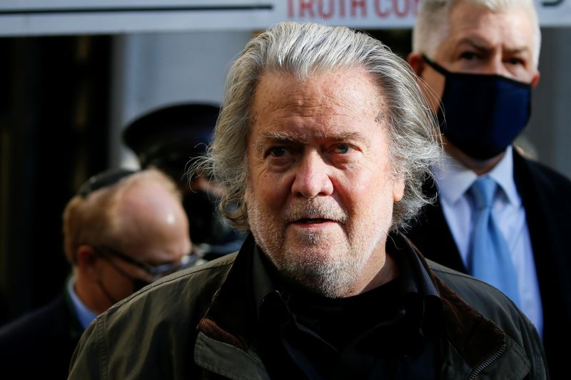 &copy; Reuters. Steve Bannon, talk show host and former White House advisor to former President Donald Trump, leaves an appearance in U.S. District Court after being indicted for refusal to comply with a congressional subpoena over the January 6 attacks on the U.S. Capit