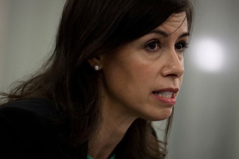&copy; Reuters. FILE PHOTO: Jessica Rosenworcel testifies during an oversight hearing held by the U.S. Senate Commerce, Science, and Transportation Committee to examine the Federal Communications Commission (FCC), in Washington, U.S. June 24, 2020.   Alex Wong/Pool via R
