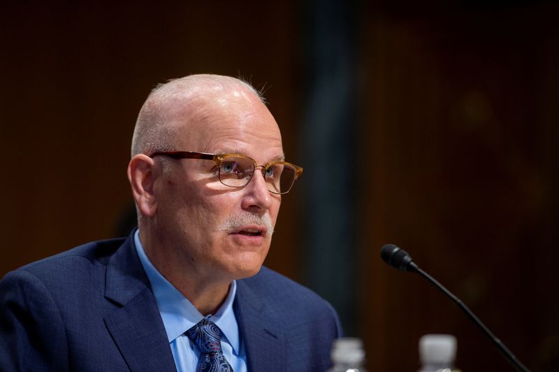 &copy; Reuters. FILE PHOTO - Chris Magnus appears before a Senate Finance Committee hearing on his nomination to be the next U.S. Customs and Border Protection commissioner in the Dirksen Senate Office Building on Capitol Hill in Washington, DC, U.S., October 19, 2021. R