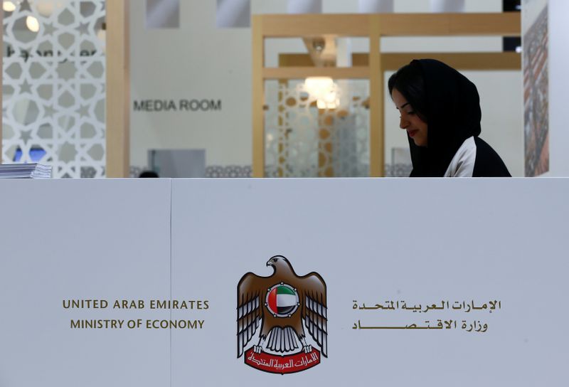 &copy; Reuters. شعار وزارة الاقتصاد الإماراتية داخل مقرها في صورة من أرشيف رويترز.