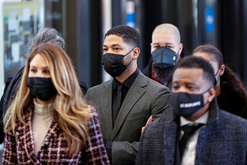 &copy; Reuters. FILE PHOTO: Former "Empire" actor Jussie Smollett arrives at court on the first full day of his trial for six counts of disorderly conduct on suspicion of making false reports to police, in Chicago, Illinois, U.S. November 30, 2021.  REUTERS/Kamil Krzaczy