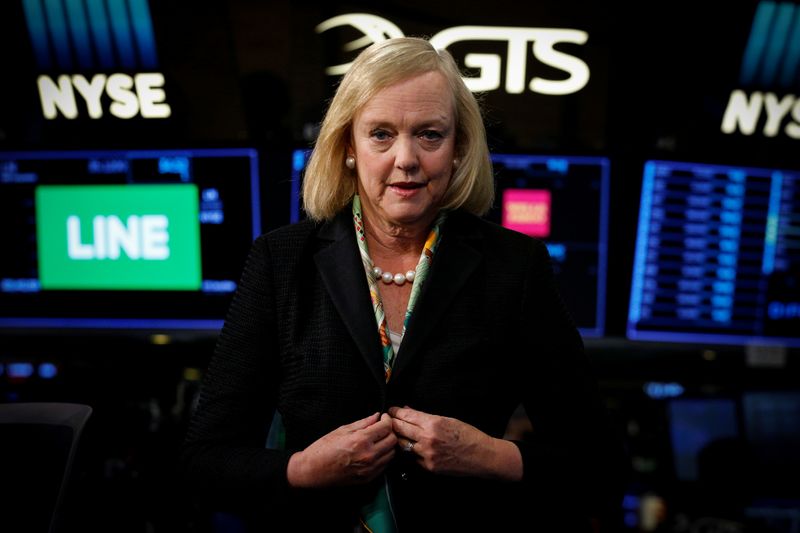 &copy; Reuters. FILE PHOTO: Former Hewlett Packard Enterprise CEO Meg Whitman is seen following an interview on CNBC on the floor of the New York Stock Exchange (NYSE) in New York, U.S., September 6, 2017. REUTERS/Brendan McDermid/File Photo
