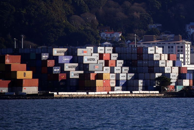 &copy; Reuters. Containers sit stacked at a port terminal with residential houses behind in Wellington, New Zealand, July 2, 2017. Picture taken July 2, 2017.   REUTERS/David Gray
