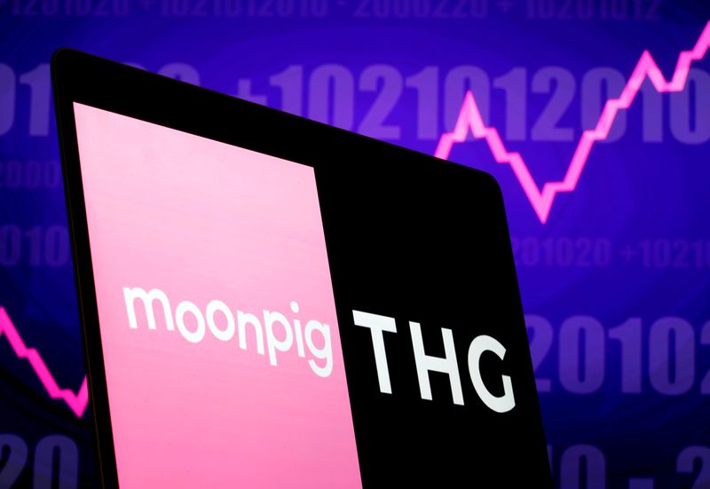 &copy; Reuters. FILE PHOTO: Moonpig and THG (The Hut Group) logos are seen on laptop in front of displayed stock graph in this illustration taken, January 12, 2021. REUTERS/Dado Ruvic/Illustration/File Photo