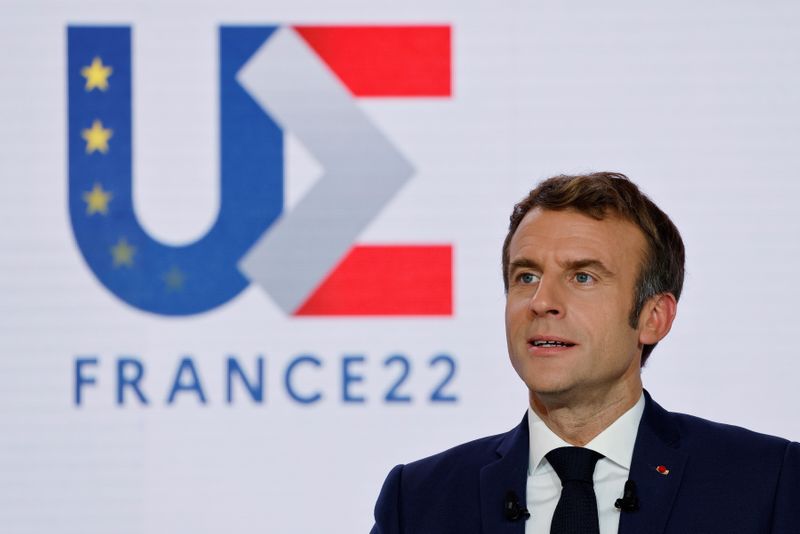 &copy; Reuters. O presidente francês, Emmanuel Macron, durante coletiva de imprensa na posse da França na presidência da União Europeia em Paris, França
09/12/2021
Ludovic Marin/Pool via REUTERS