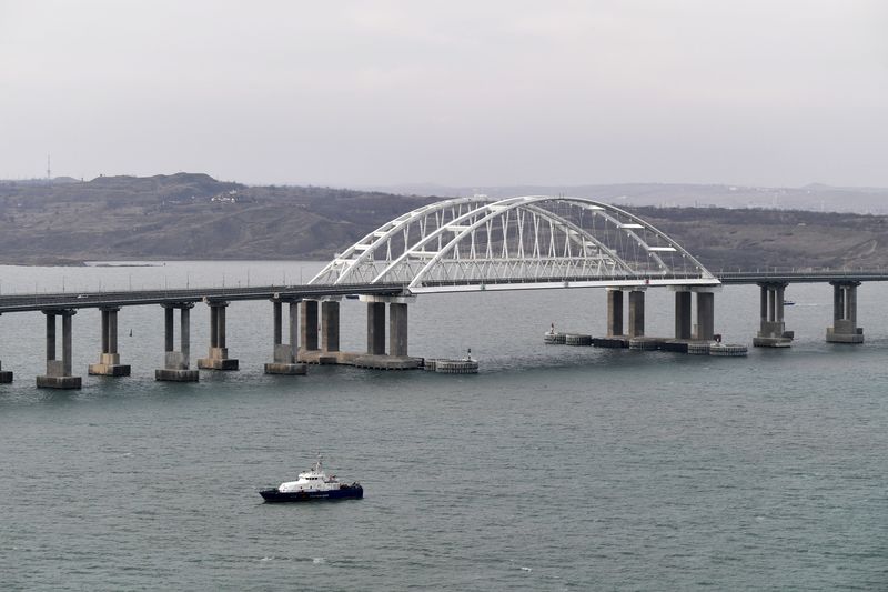 &copy; Reuters. An aerial view shows a road-and-rail bridge, which was constructed to connect the Russian mainland with the Crimean peninsula, before the opening ceremony of its railway part, in the Kerch Strait December 23, 2019. Sputnik/Aleksey Nikolskyi/Kremlin via RE