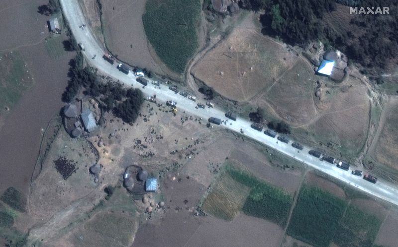 &copy; Reuters. FILE PHOTO: A satellite image shows the overview of troops and military trucks in Tarma Ber of Amhara Region, Ethiopia December 2, 2021. Satellite image ©2021 Maxar Technologies/Handout via REUTERS 