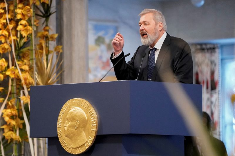 &copy; Reuters. Jornalista russo Dmitry Muratov discursa durante cerimônia em que recebeu o Prêmio Nobel da Paz de 2021 em Oslo
10/12/2021 Stian Lysberg Solum/NTB/via REUTERS   