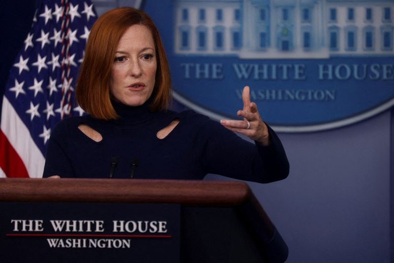 &copy; Reuters. White House Press Secretary Jen Psaki holds a press briefing at the White House in Washington, U.S., December 10, 2021. REUTERS/Leah Millis