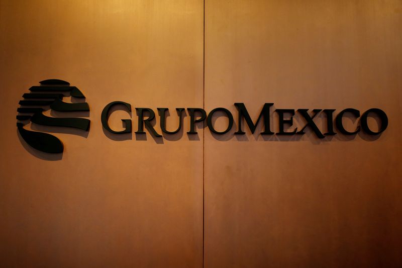 &copy; Reuters. FILE PHOTO: The logo of mining and infrastructure firm Grupo Mexico is pictured at its headquarters in Mexico City, Mexico, August 8, 2017. REUTERS/Ginnette Riquelme/File Photo