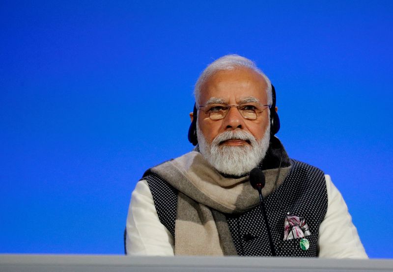 &copy; Reuters. FILE PHOTO: India's Prime Minister Narendra Modi attends a meeting during the UN Climate Change Conference (COP26) in Glasgow, Scotland, Britain, November 2, 2021. REUTERS/Phil Noble/Pool