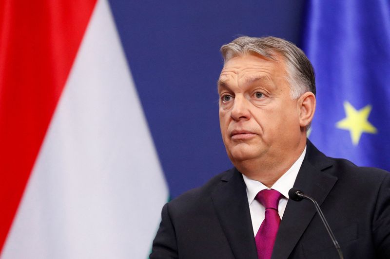 &copy; Reuters. Hungarian Prime Minister Viktor Orban looks on during a joint statement with French President Emmanuel Macron, in Budapest, Hungary, December 13, 2021. REUTERS/Bernadett Szabo