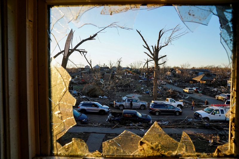&copy; Reuters. FILE PHOTO: A general view from a bedroom window inside the home of the Cato family after a devastating outbreak of tornadoes ripped through several U.S. states in Mayfield, Kentucky, U.S. December 12, 2021. REUTERS/Cheney Orr/File Photo