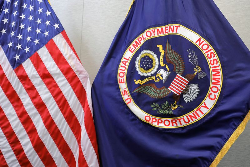 &copy; Reuters. FILE PHOTO: The seal of the The United States Equal Employment Opportunity Commission (EEOC) is seen at their headquarters in Washington, D.C., U.S., May 14, 2021. REUTERS/Andrew Kelly/File Photo