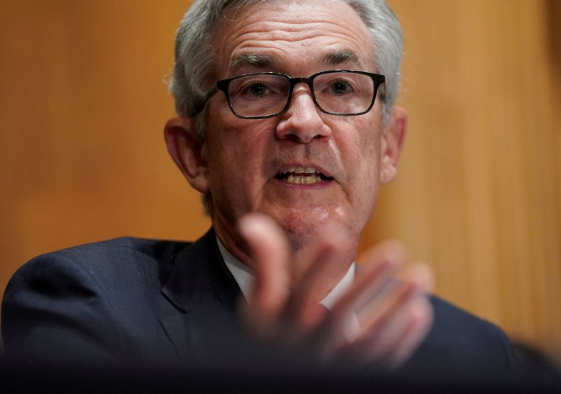 &copy; Reuters. FILE PHOTO: Federal Reserve Chair Jerome Powell testifies before a Senate Banking, Housing and Urban Affairs Committee hearing on Capitol Hill in Washington, U.S., July 15, 2021. REUTERS/Kevin Lamarque/File Photo