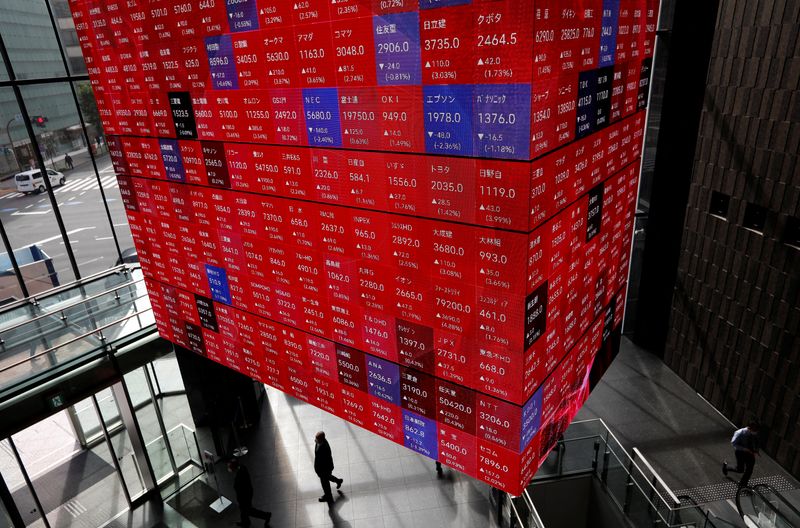 &copy; Reuters. FILE PHOTO: An electronic stock quotation board is displayed inside a conference hall in Tokyo, Japan November 1, 2021. REUTERS/Issei Kato