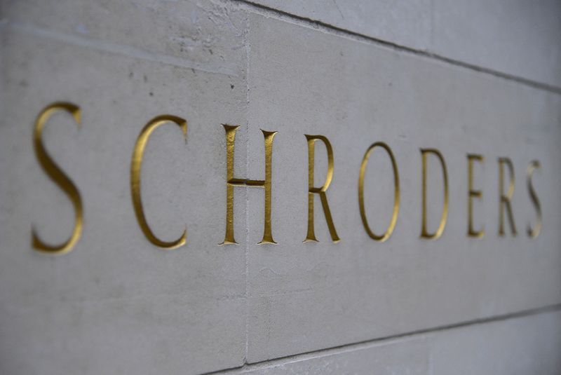 &copy; Reuters. FILE PHOTO: A Schroders sign is seen outside a building in the City of London March 22, 2013.  REUTERS/Toby Melville (BRITAIN - Tags: BUSINESS EMPLOYMENT)