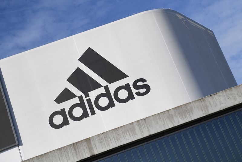 &copy; Reuters. The Adidas logo is pictured during celebrations for German sports apparel maker Adidas' 70th anniversary at the company's headquarters in Herzogenaurach, Germany, August 9, 2019. REUTERS/Andreas Gebert