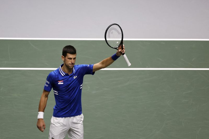 &copy; Reuters. Novak Djokovic comemora após vencer partida na Copa Davis
03/12/2021 REUTERS/Susana Vera