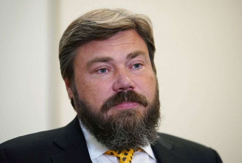 &copy; Reuters. FILE PHOTO: Konstantin Malofeev, chairman of the board of directors of the Tsargrad media group, speaks during an interview with Reuters in Moscow, Russia September 16, 2021. REUTERS/Tatyana Makeyeva 