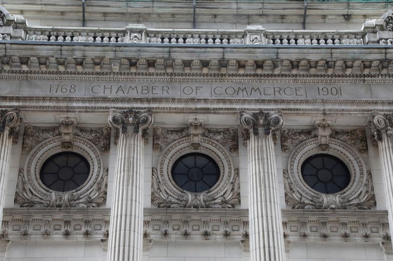 &copy; Reuters. FILE PHOTO: Signage is seen on the Chamber Of Commerce Building in the Manhattan borough of New York City, New York, U.S., April 21, 2021.  REUTERS/Andrew Kelly