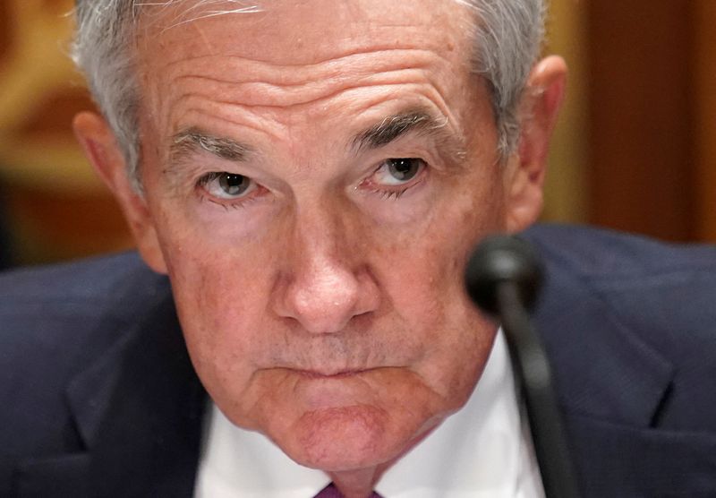 &copy; Reuters. FILE PHOTO: Federal Reserve Chairman Jerome Powell takes his seat to testify before a Senate Banking, Housing and Urban Affairs Committee hearing on “The Semiannual Monetary Policy Report to the Congress” on Capitol Hill in Washington, U.S., July 15, 