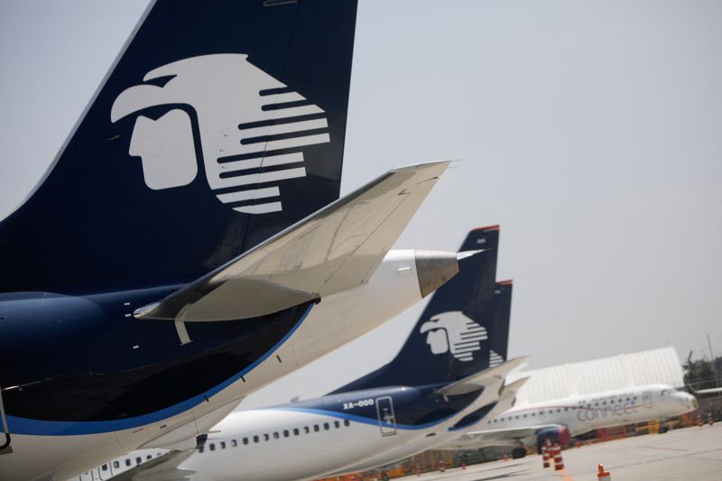 &copy; Reuters. Aeromexico airplanes are pictured at the Benito Juarez International airport, in Mexico City, Mexico, July 14, 2021. Picture taken July 14, 2021. REUTERS/Luis Cortes