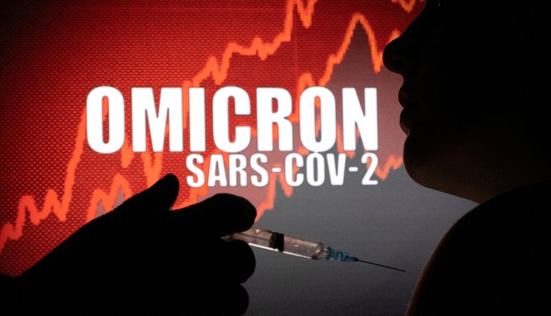&copy; Reuters. FILE PHOTO: People pose with syringe with needle in front of displayed words "OMICRON SARS-COV-2" in this illustration taken, December 11, 2021. REUTERS/Dado Ruvic/Illustration