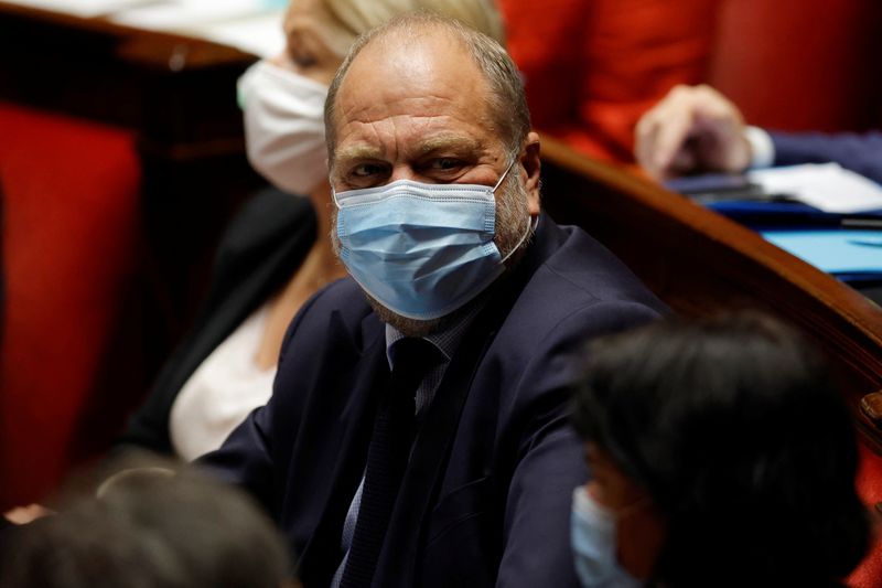 &copy; Reuters. FILE PHOTO: French Justice Minister Eric Dupond-Moretti, wearing a protective face mask, attends the questions to the government session at the National Assembly in Paris, France, June 22, 2021. REUTERS/Gonzalo Fuentes