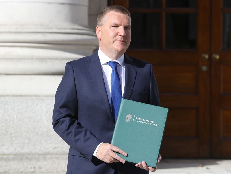 &copy; Reuters. FILE PHOTO: Michael McGrath Minister for Public Expenditure and Reform presents Budget 2021 at Government Buildings in Dublin, Ireland October 13, 2020. REUTERS/Lorraine O'Sullivan