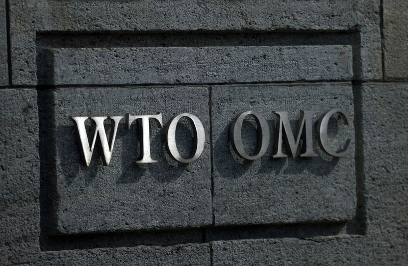 &copy; Reuters. FILE PHOTO: A logo is pictured outside the World Trade Organisation (WTO) in Geneva, Switzerland, September 28, 2021. REUTERS/Denis Balibouse