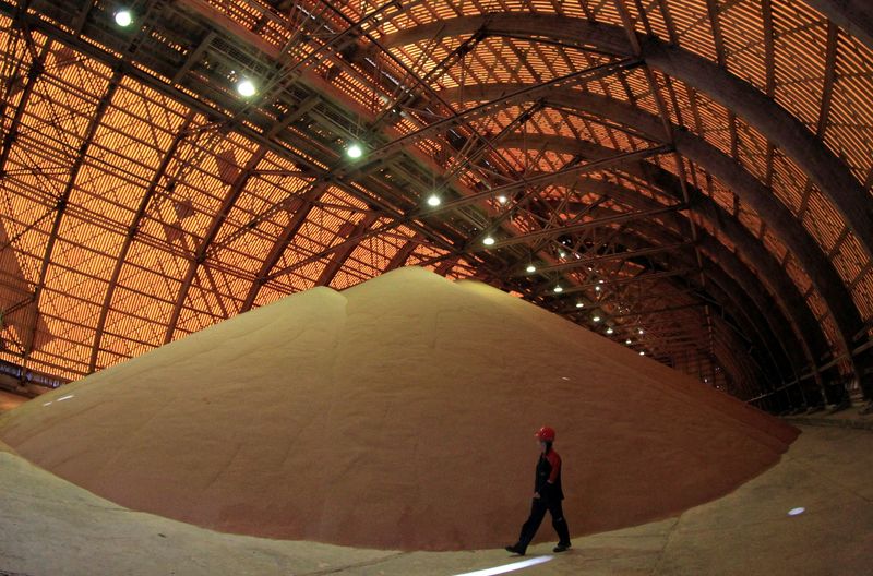 © Reuters. An employee checks an above ground store of processed potassium salts at a Uralkali potash mine near the city of Berezniki in the Perm region close to Russia's Ural mountains August 26, 2013.  REUTERS/Sergei Karpukhin/File Photo