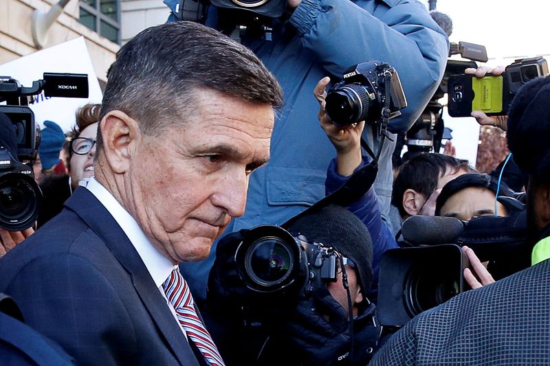 &copy; Reuters. FILE PHOTO: Former U.S. national security adviser Michael Flynn passes by members of the media as he departs after his sentencing was delayed at U.S. District Court in Washington, U.S., December 18, 2018.  REUTERS/Joshua Roberts     