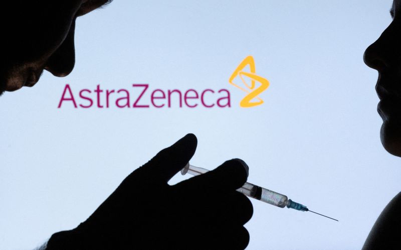 &copy; Reuters. FILE PHOTO: People pose with syringe with needle in front of displayed AstraZeneca logo in this illustration taken, December 11, 2021. REUTERS/Dado Ruvic/Illustration