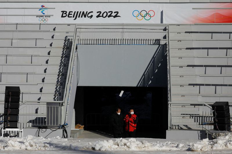 &copy; Reuters. Logo da Olimpíada de Inverno Pequim 2022 em instalação que será usada nos Jogos em Zhangjiakou, na província chinesa de Hebei
21/12/2021 REUTERS/Carlos Garcia Rawlins