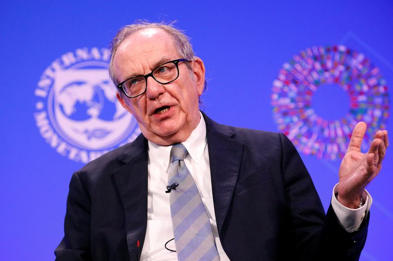 &copy; Reuters. FILE PHOTO: Italian Economy Minister Pier Carlo Padoan speaks during a panel entitled "Reforming the Euro Area: Views from Inside and Outside of Europe" during IMF spring meetings in Washington, U.S., April 19, 2018. REUTERS/Aaron P. Bernstein