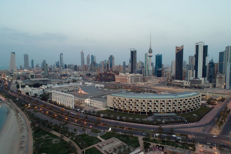 &copy; Reuters. FILE PHOTO:  An aerial view shows Kuwait City and the National Assembly Building (Kuwait Parliament), after the country entered virtual lockdown, as a preventive measure against coronavirus disease (COVID-19) in Kuwait City, Kuwait, March 20, 2020.  REUTE